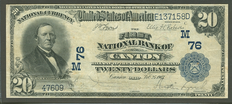 Canton, OH, Ch.#76, 1902PB $20, The First National Bank, VF, 47609